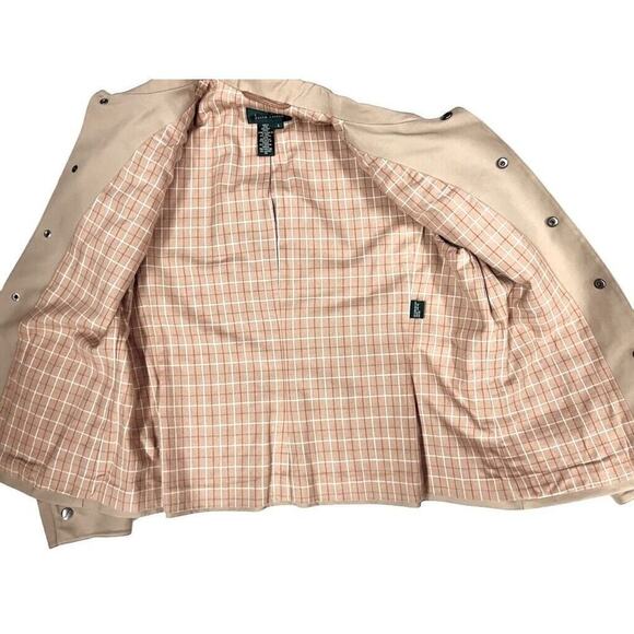 LRL Ralph Lauren Green Label Snap Jacket Leather Trim NWOT Women L 14 Tan - Picture 4 of 8